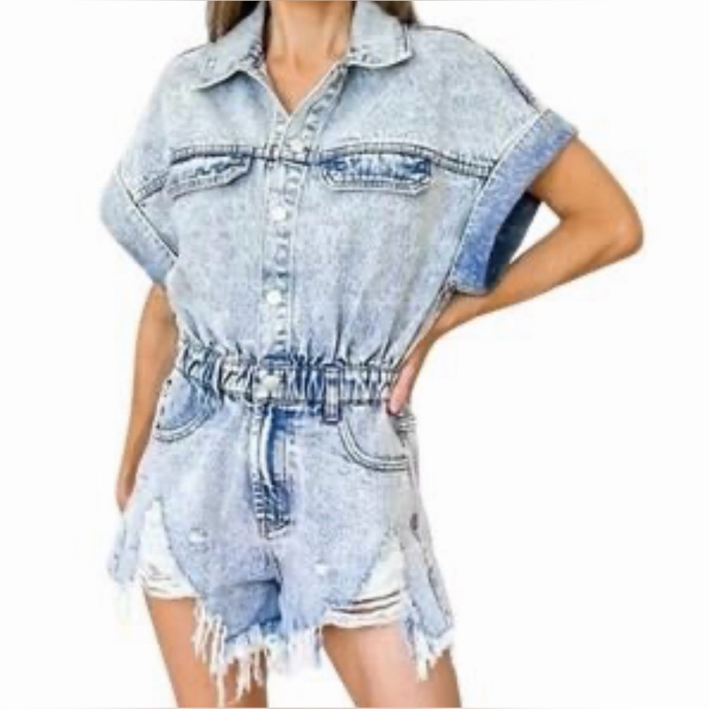 Idem Ditto Denim Romper Distressed Size Medium